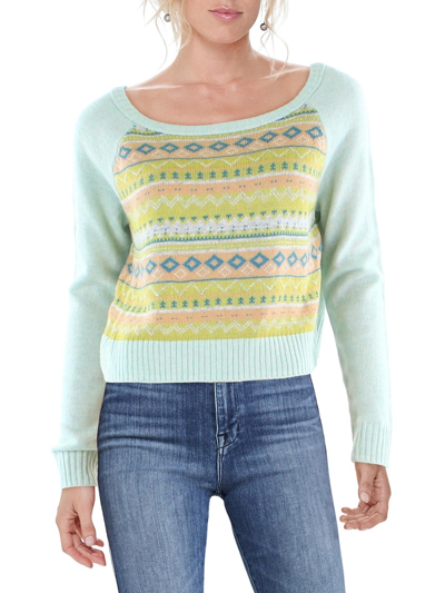 Aratta Silent Journey Womens Cropped Wide Neck Pullover Sweater In Green