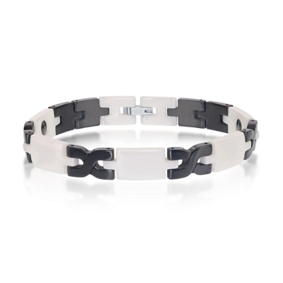 Metallo Stainless Steel Black White And Gray Link Bracelet