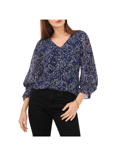 Vince Camuto Womens Animal Print Smocked Blouse In Blue