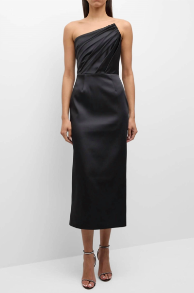 Gigii's Kremlin Strapless Pleated Column Midi Dress In Black