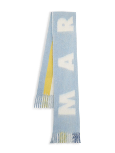 Marni Men's Striped Logo Wool-blend Scarf In Aquamarine