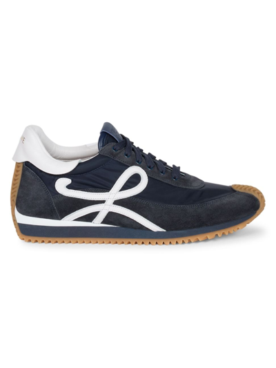 Loewe Flow Runner Suede-trimmed Sneakers In Dark Navy