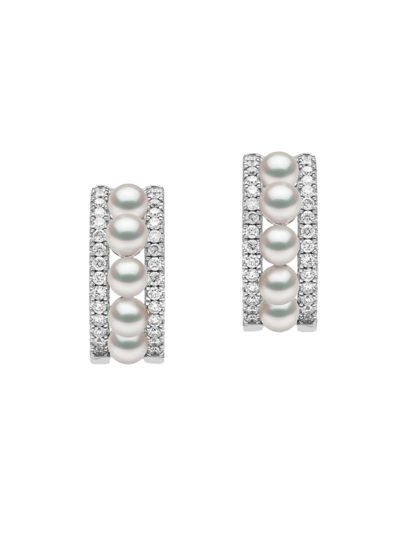 Yoko London Women's Eclipse 18k White Gold, Akoya Pearl & 0.38 Tcw Diamond Hoop Earrings