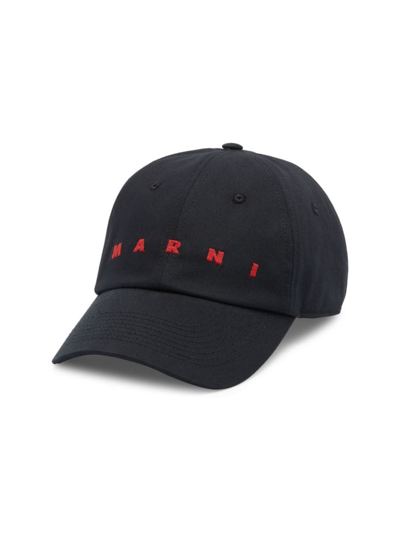 Marni Logo Cotton Baseball Cap In Black