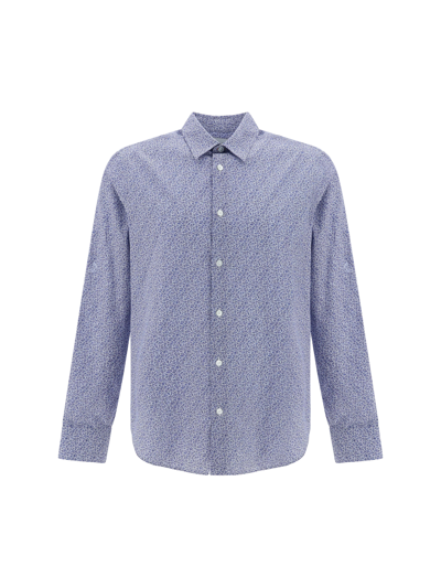 Paul Smith Cotton Floral Shirt In Azure