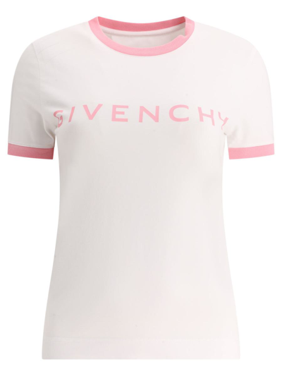 Givenchy Logo-print Round-neck Stretch-cotton T-shirt In White,pink