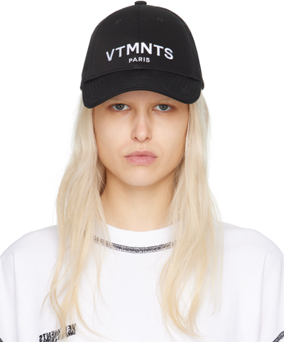 Vtmnts Black 'paris' Logo Cap In Black/white