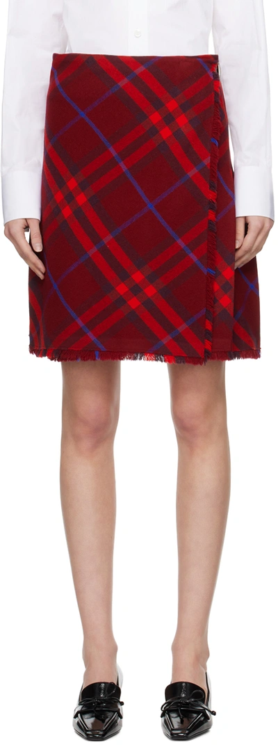 BURBERRY RED CHECK MIDI SKIRT