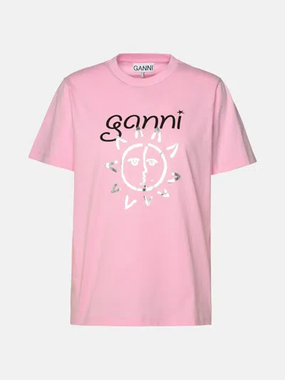 Ganni Cotton T-shirt In Pink