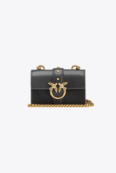 Pinko Love One Micro Leather Mini Bag In Black-antique Gold