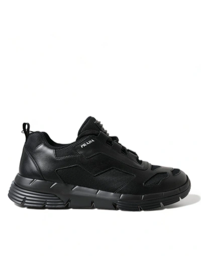 PRADA PRADA SLEEK LOW TOP LEATHER SNEAKERS IN TIMELESS MEN'S BLACK