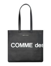 Comme Des Garçons Logo Leather Tote Bag In Black