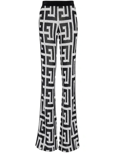 Balmain Monogram-pattern Straight Trousers In Gab