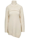 JIL SANDER CREAM WHITE TWO-PIECE jumper WITH HIGH-NECK IN WOOL WOMAN
