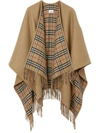 Burberry Check Wool Cape In Beige
