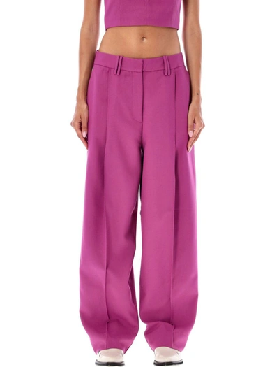 Ganni Summer Suiting Relaxed Pleated Trousers In Purple