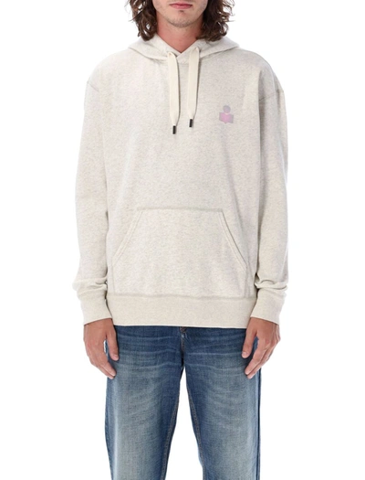 Isabel Marant Flocked Logo Cotton Blend Hoodie In Ecru,pink