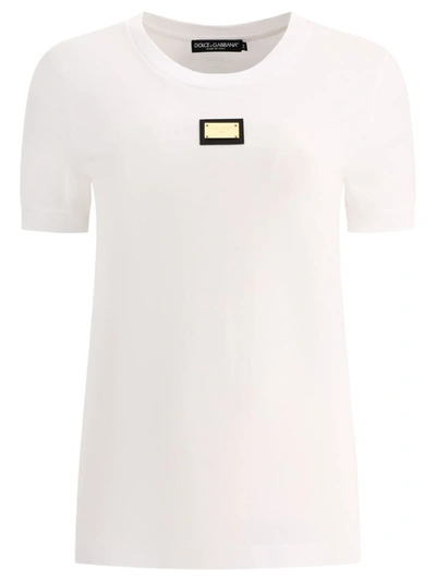 Dolce & Gabbana Jersey T-shirt With Dg Logo Plaque In Optical_white