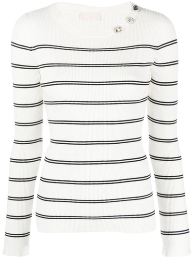 Liu •jo Appliqué-detail Striped Sweatshirt In White