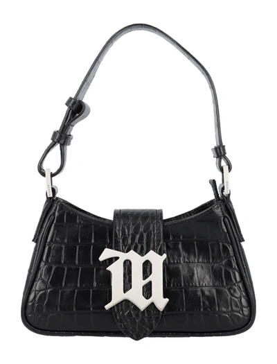 Misbhv Crocco Print Leather Small Shoulder Bag In Black