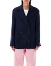 Msgm Double-breasted Logo-patch Jacket In Navy