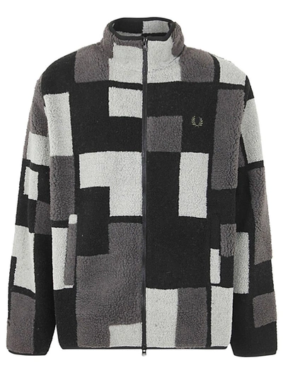 Fred Perry Fleece Zip-up Pixel Sweatshirt In Black