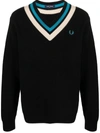 FRED PERRY FRED PERRY FP STRIPED TRIM V NECK JUMPER CLOTHING