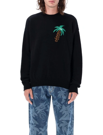 Palm Angels Sketchy Intarsia-knit Jumper In Nero