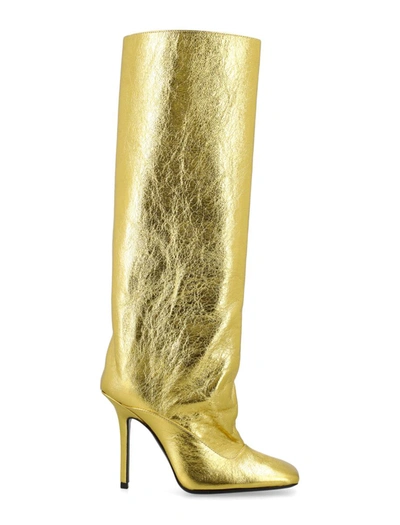 Attico Sienna褶皱层压皮革及膝靴105毫米 In Gold
