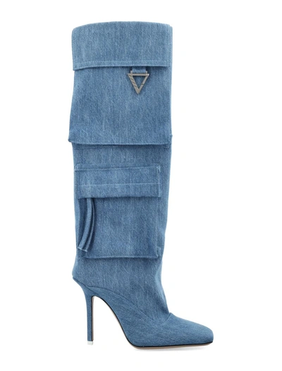 Attico Sienna Tube Denim Knee-high Boots In Blue