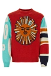 The Elder Statesman Knit Crewneck With Ribbed Hem And Graphic Print In Red
