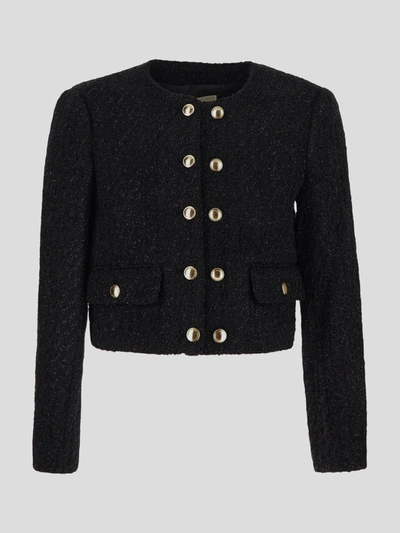 Michael Michael Kors Metallic Tweed Jacket In Black