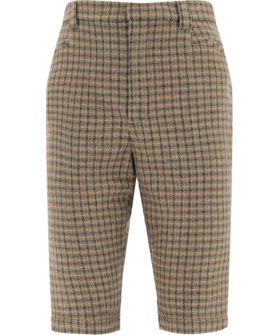 Saint Laurent Cycling Checked Bermuda Shorts In Beige