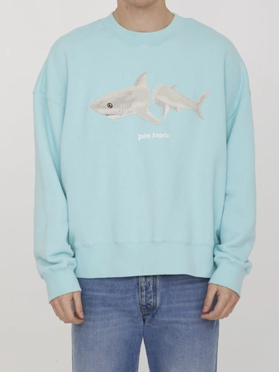 Palm Angels Shark Print Sweatshirt In Blue