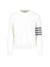 Thom Browne Stripe Sleeve Waffle Knit Sweatshirt In White