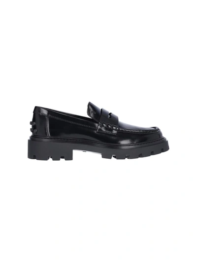 Tod's Calfskin Lug-sole Penny Loafers In Black