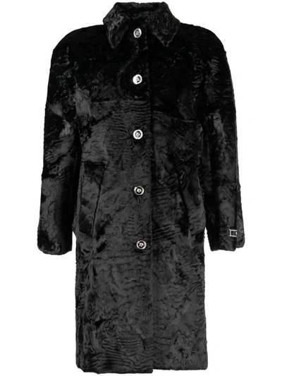 Versace Textured Faux-fur Coat In Black