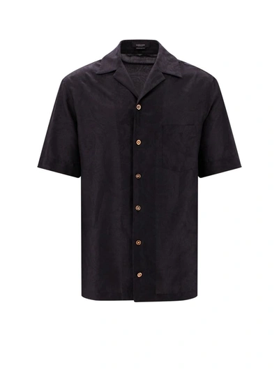 Versace Silk And Cotton Blend Shirt In Black