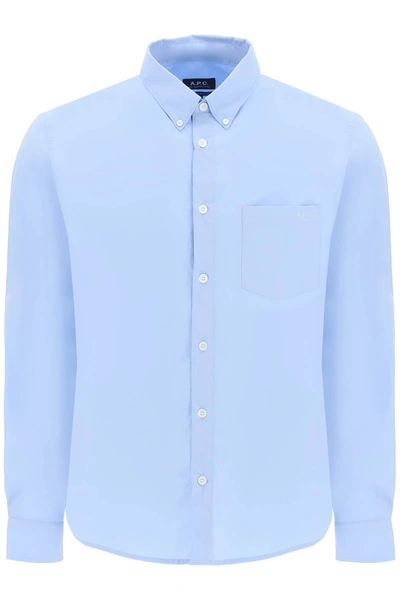 Apc Cotton Button-down Shirt In Light Blue