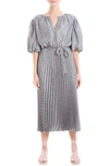 Max Studio Floral Pleated Crepe Midi Dress In Mint Cloverlap Geo