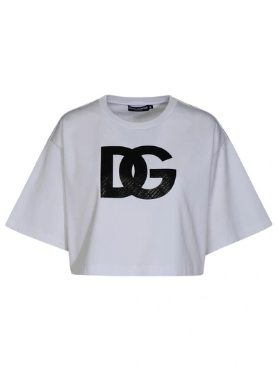 Dolce & Gabbana Oversize Cutoff Logo Graphic T-shirt In White