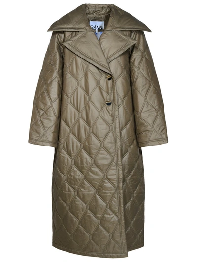 Ganni 'shiny' Olive Green Polyester Coat