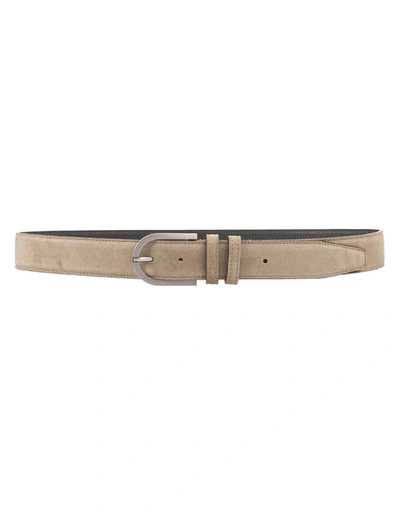 Kiton Beige Suede Belt With Silver Buckle In Brown