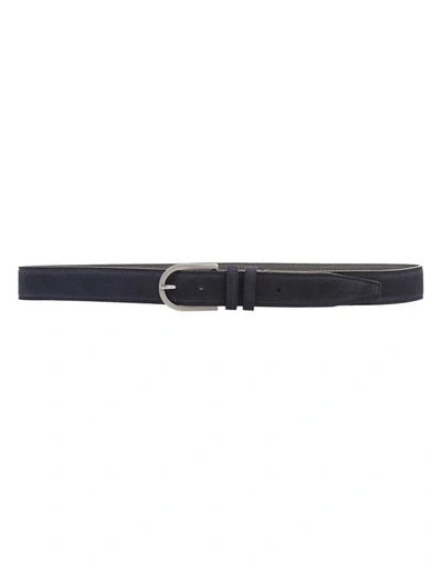 Kiton Suede Belt With Silver Buckle In Blue