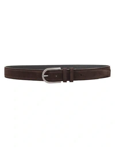 Kiton Suede Belt With Silver Buckle In Brown