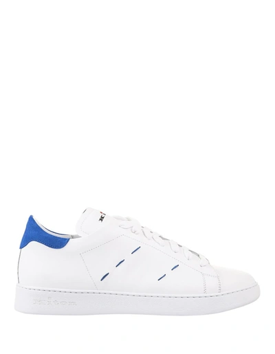 Kiton Leather Low Top Trainers In White,blue