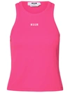 Msgm Cotton Top Sleeveless Crew Neck Ribbed Texture In Fucsia