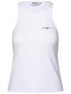 Msgm Embroidered-logo Ribbed Tank Top In White