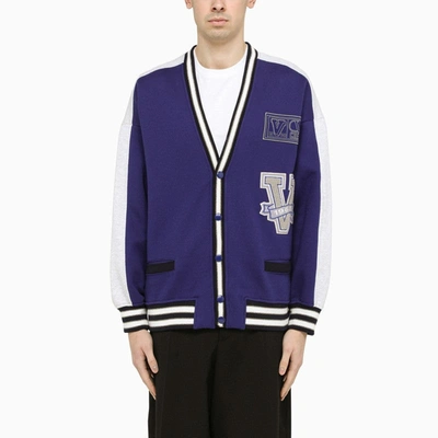 Valentino Cotton Cardigan With  And V Crew Patches In Purple