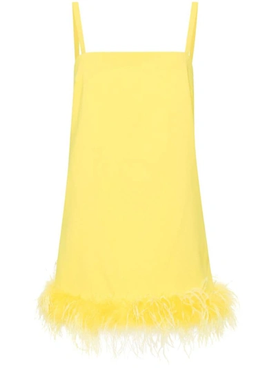Pinko Dress With Feathers In Yellow